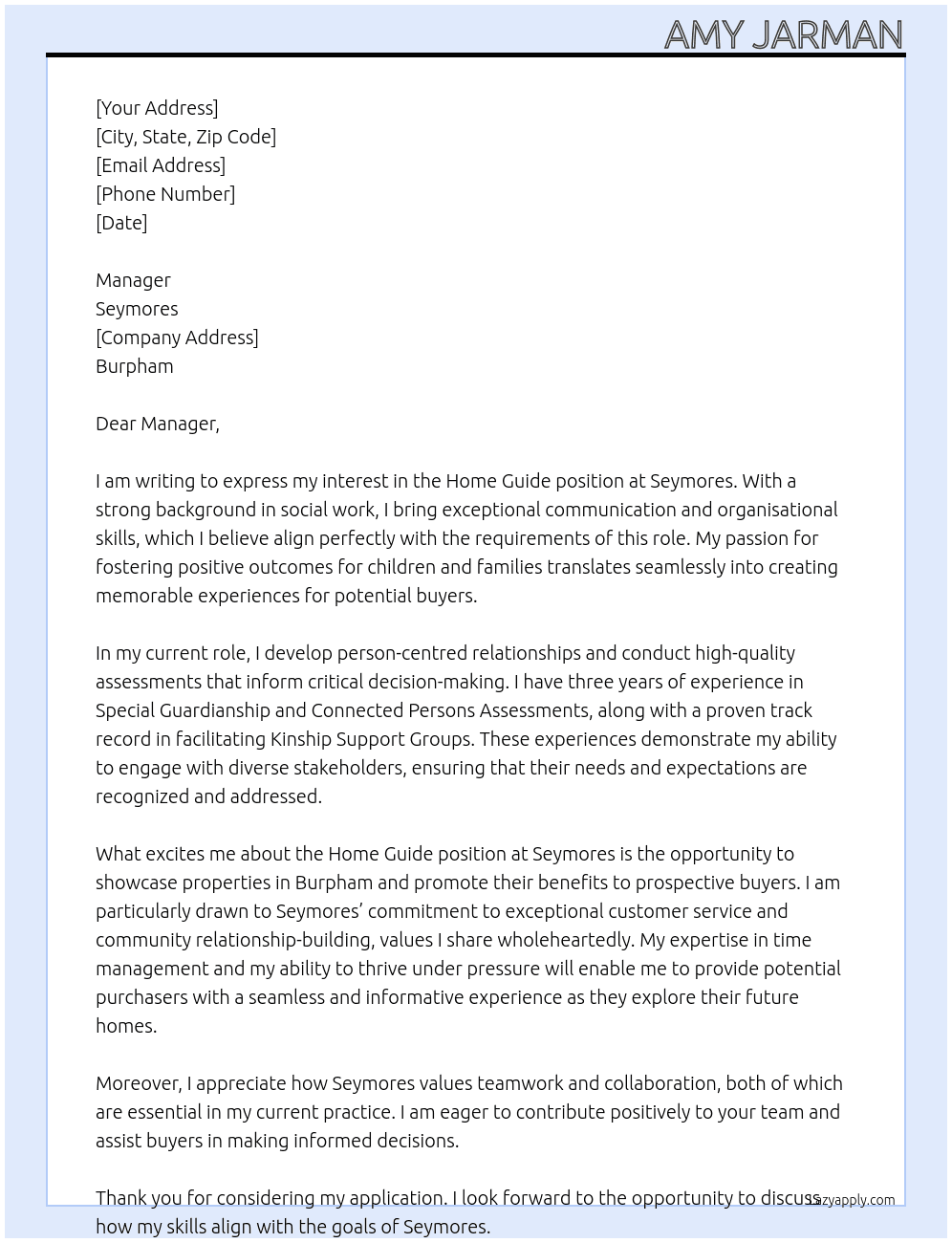 Estate Agent At Seymores Cover Letter