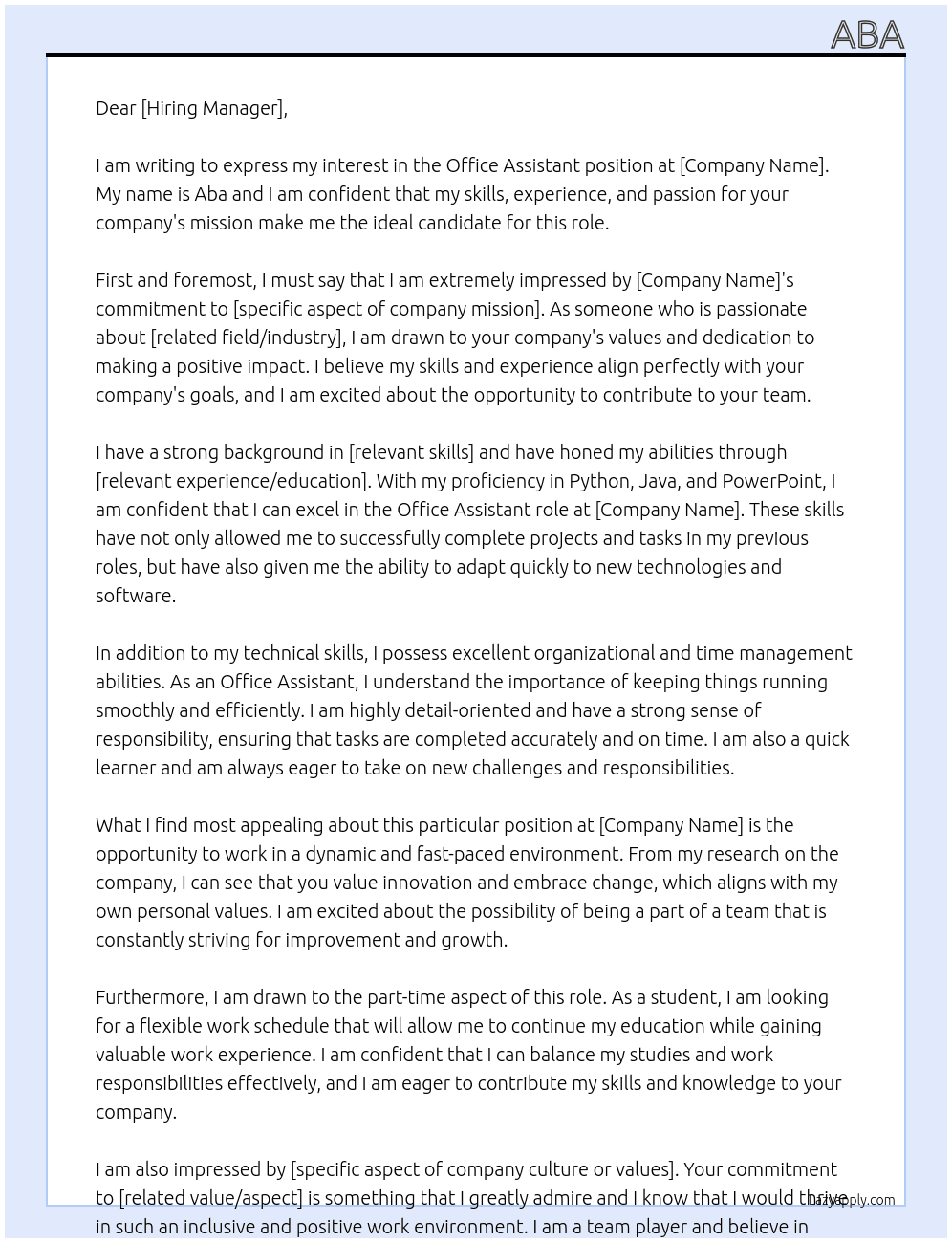 Office Assistant At idk Cover Letter