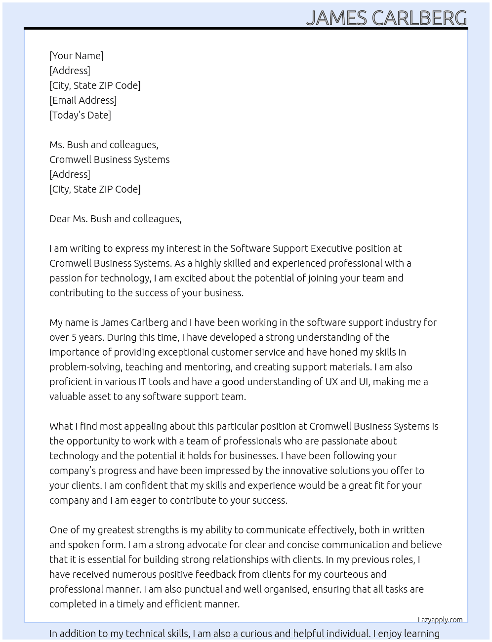 Cover letter for software support executive - LazyApply