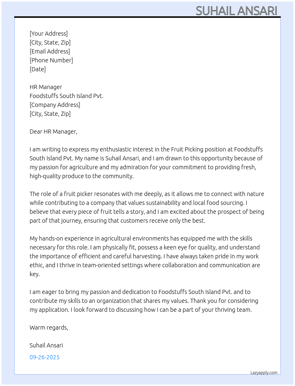 Cover letter for fruit picking - LazyApply