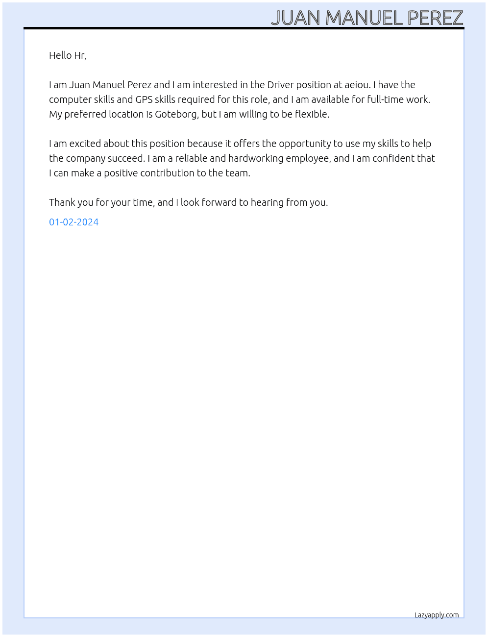 Driver At aeiou Cover Letter