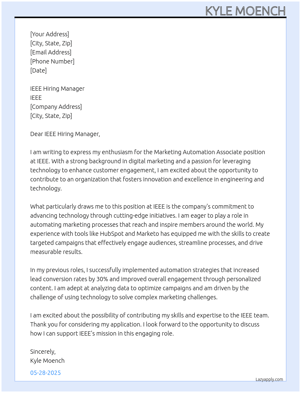 Marketing Automation Associate At IEEE Cover Letter