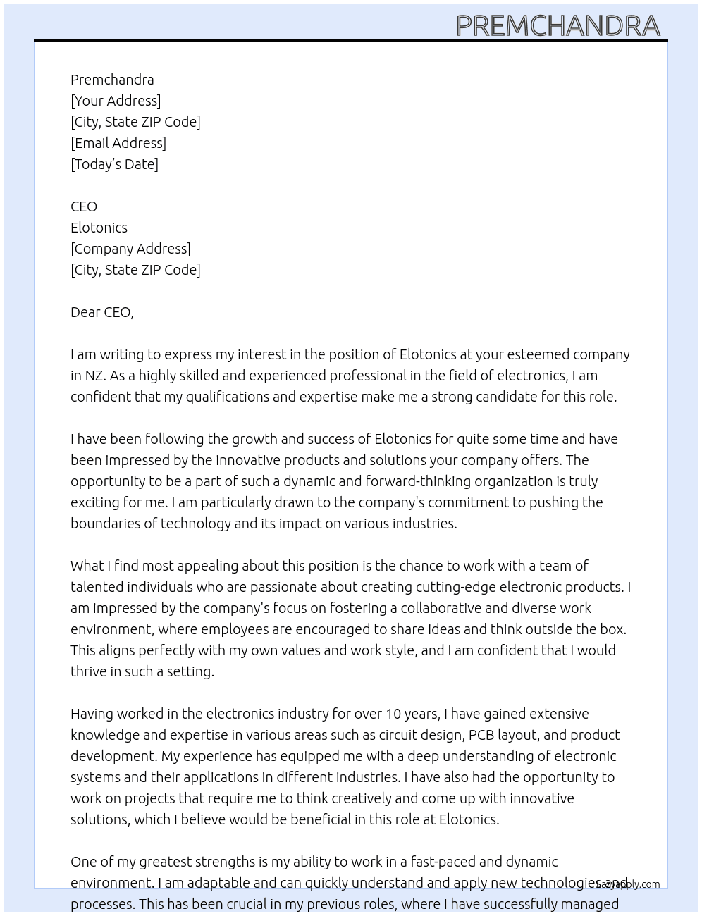 Elotonics At NZ Cover Letter