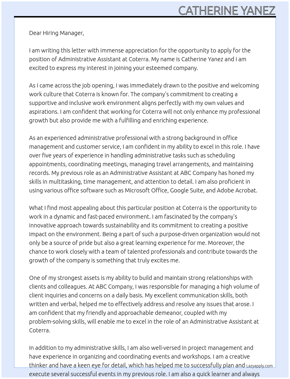 Administrative Assistant At Coterra Cover Letter