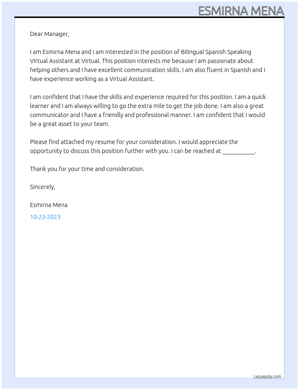 Bilingual Spanish Speaking Virtual Assistant At Virtual Cover Letter
