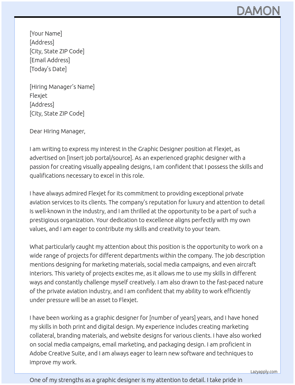 Graphic Designer At Flexjet Cover Letter