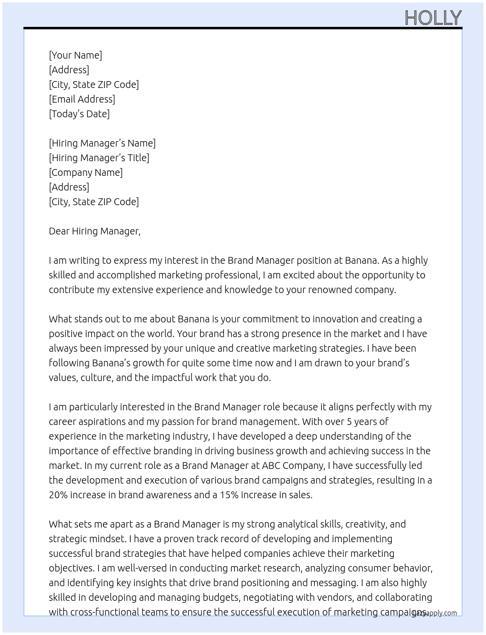 Brand Manager  At Banana Cover Letter