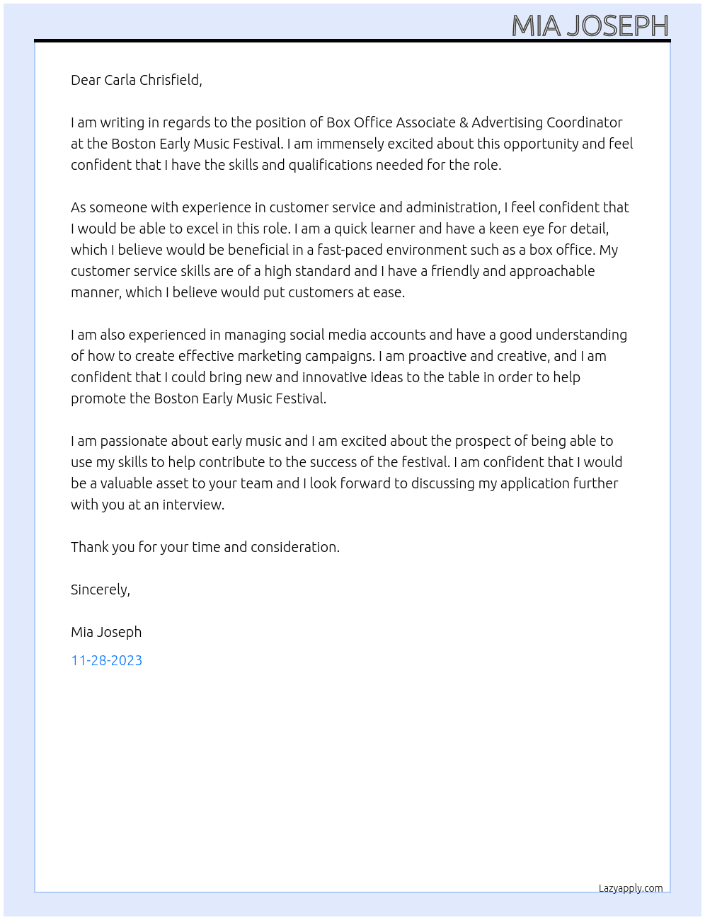 Box Office Associate & Advertising Coordinator At Boston Early Music Festival Cover Letter