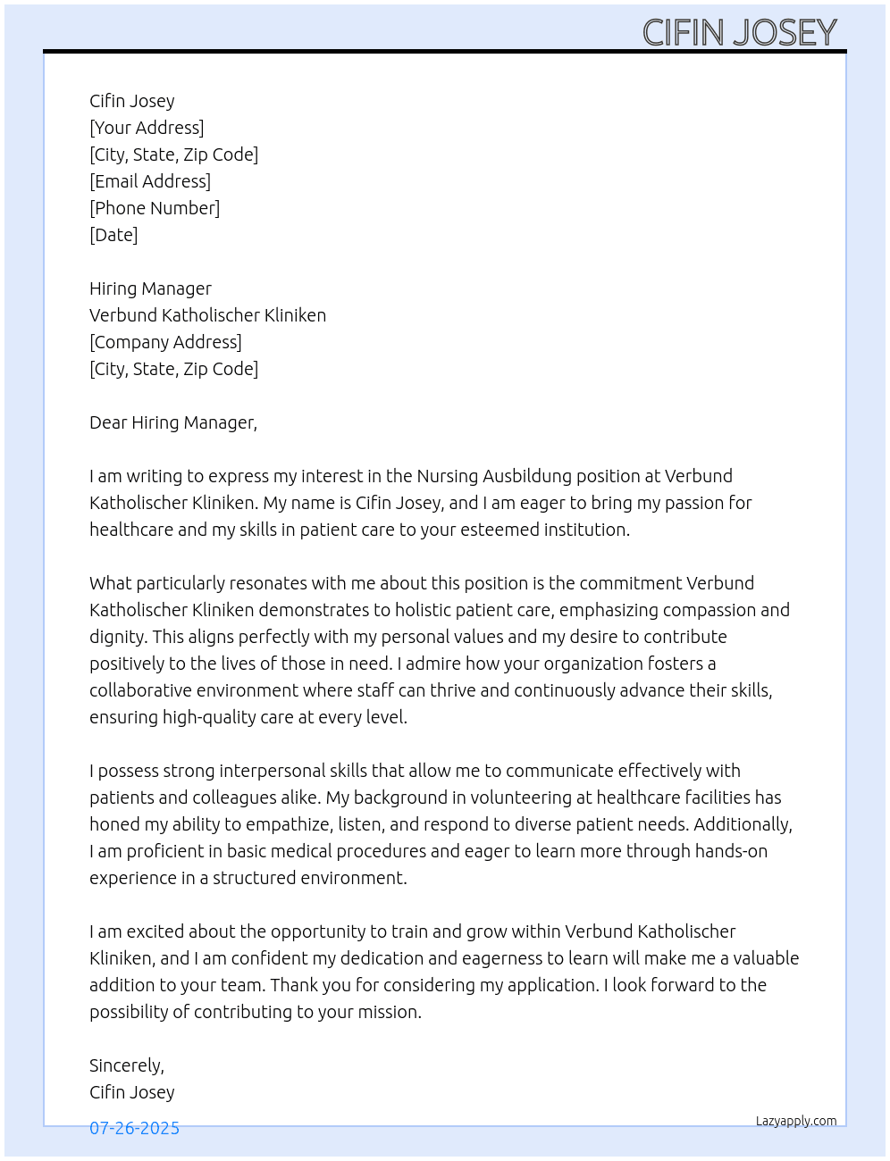 Cover letter for nursing ausbildung - LazyApply