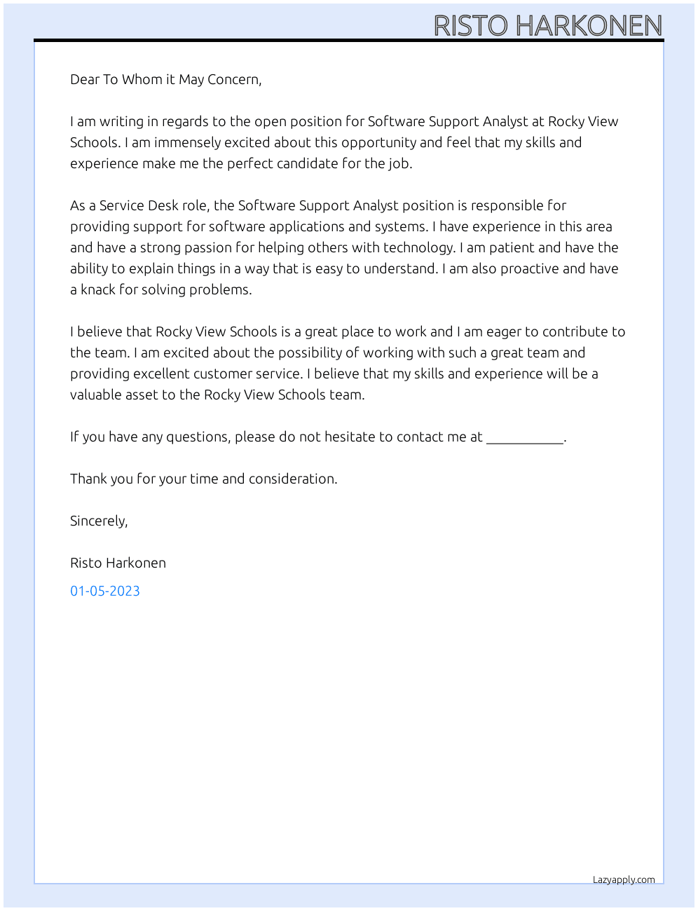 Software Support Analyst At Rocky View Schools Cover Letter