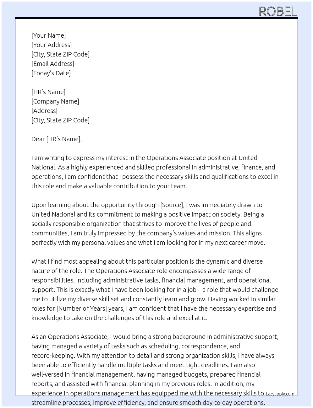 Operations Associate At United National  Cover Letter