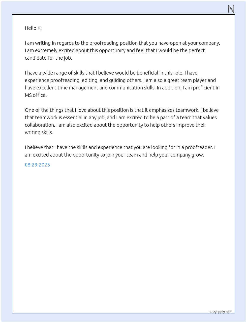 Proofreader At M Cover Letter