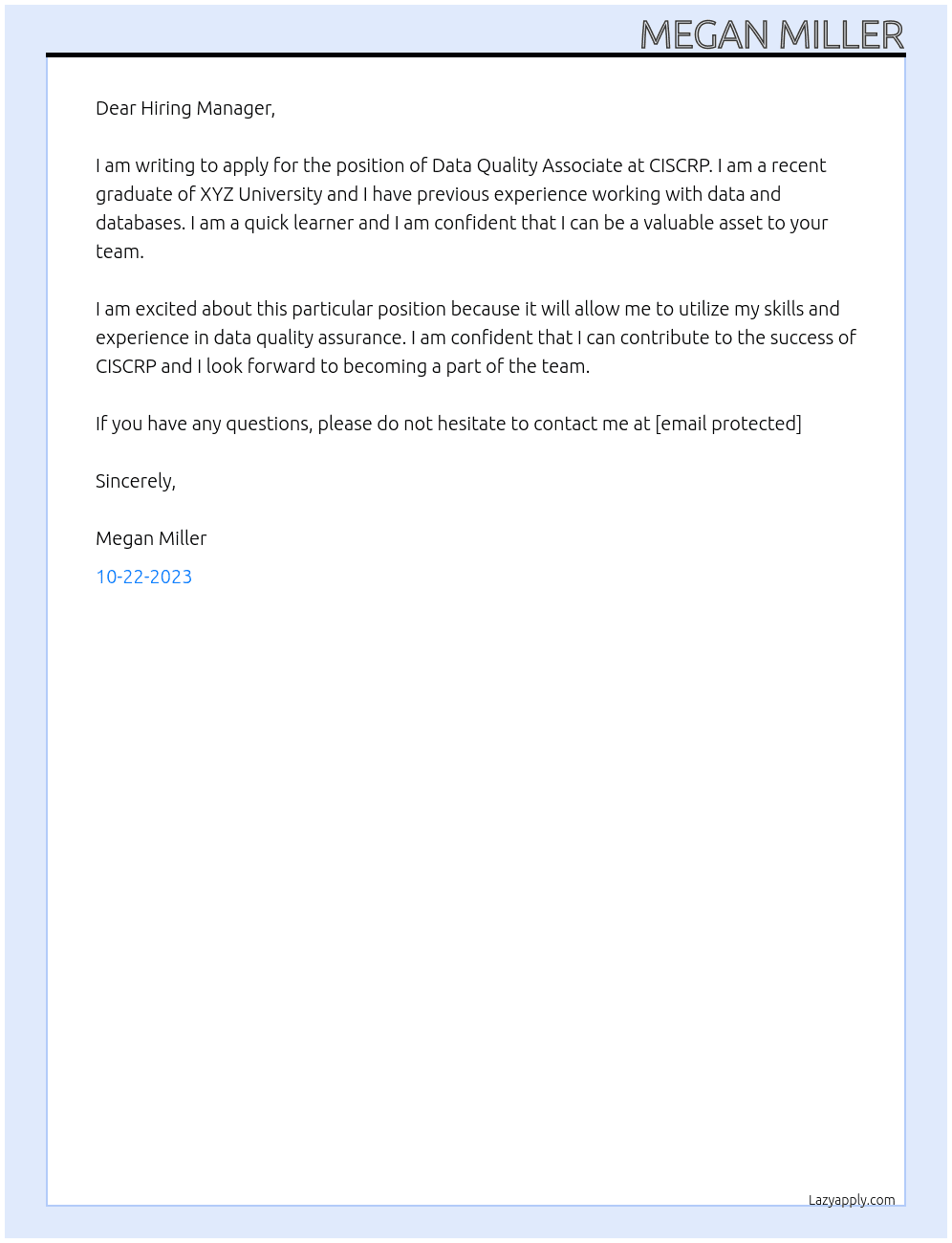 Data Quality Associate At CISCRP Cover Letter
