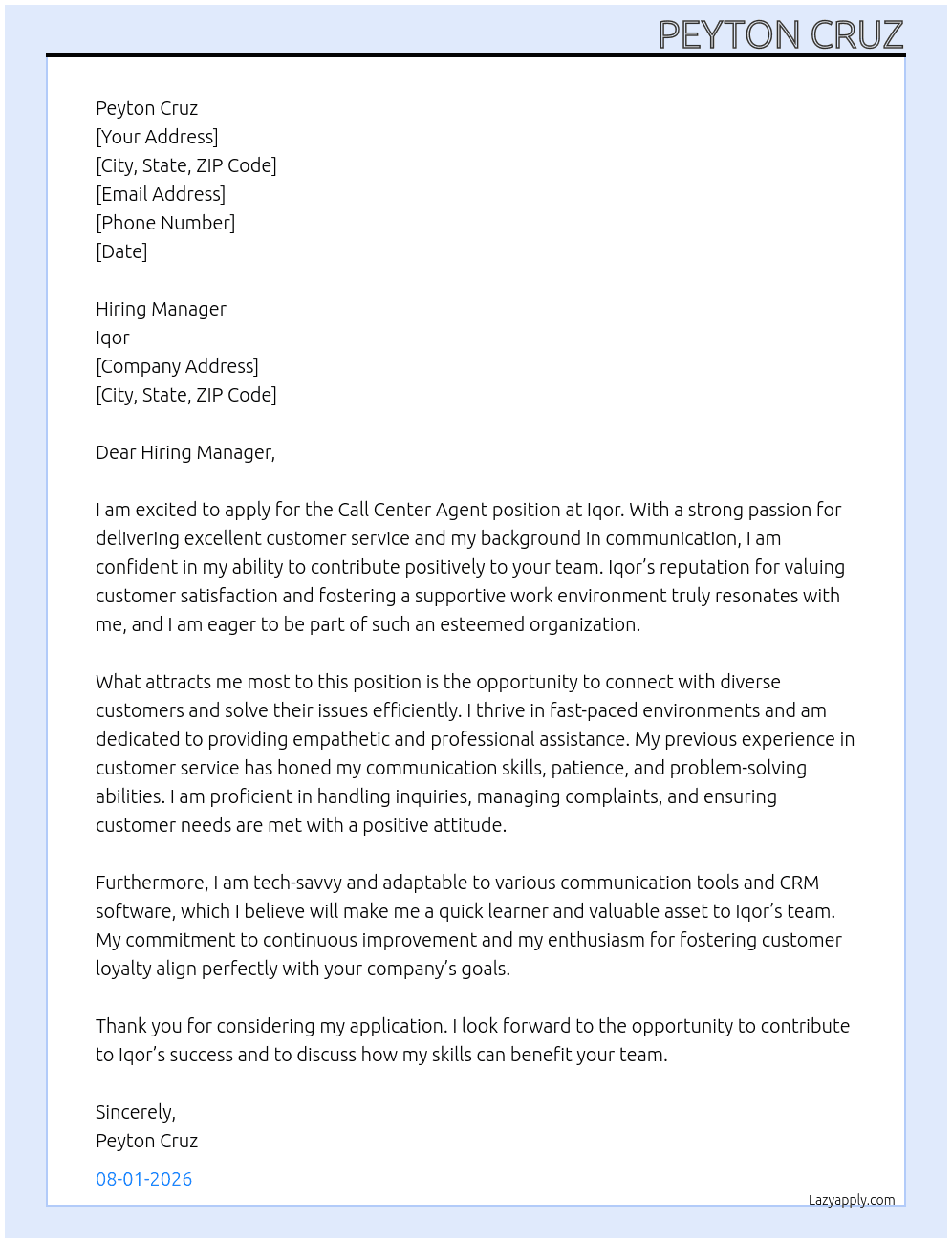 Cover letter for call center agent - LazyApply