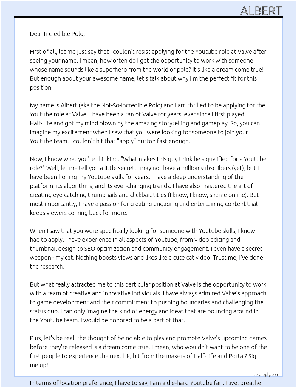 Youtube At Valve Cover Letter