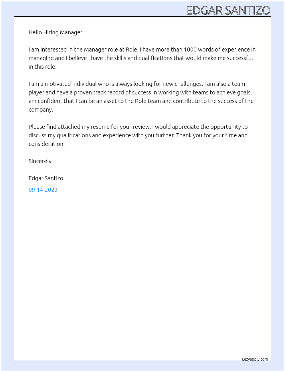 Manager At Role Cover Letter