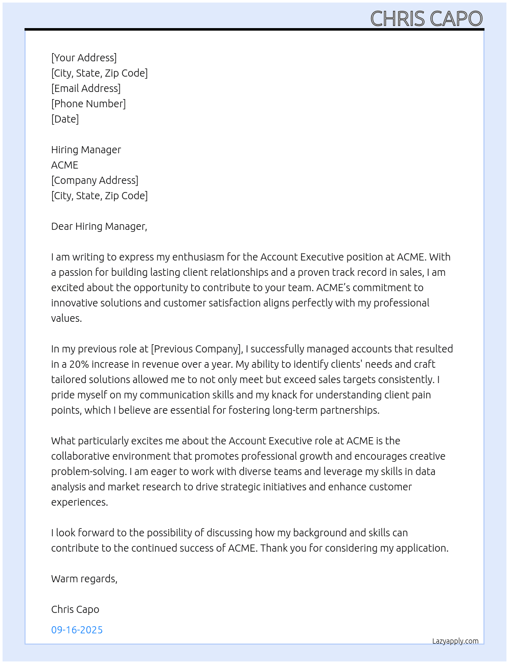 Account Executive At ACME Cover Letter
