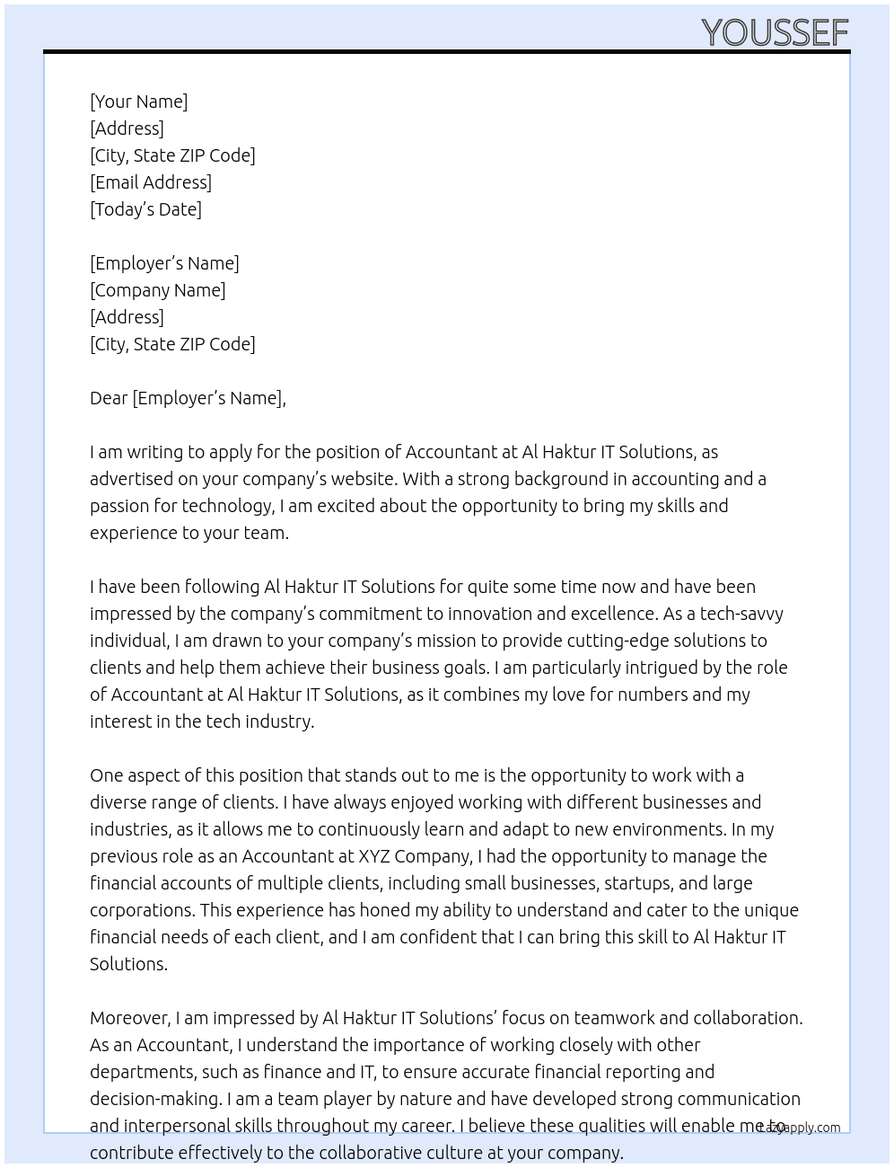 Accountant At Al Haktur IT Solutions Cover Letter