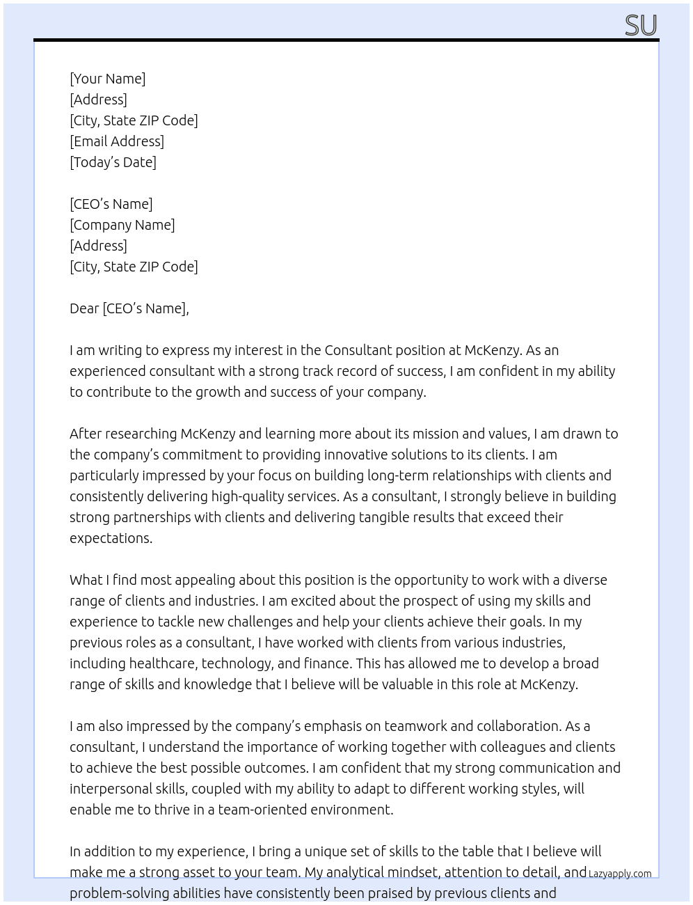 consultant At mckenzy Cover Letter