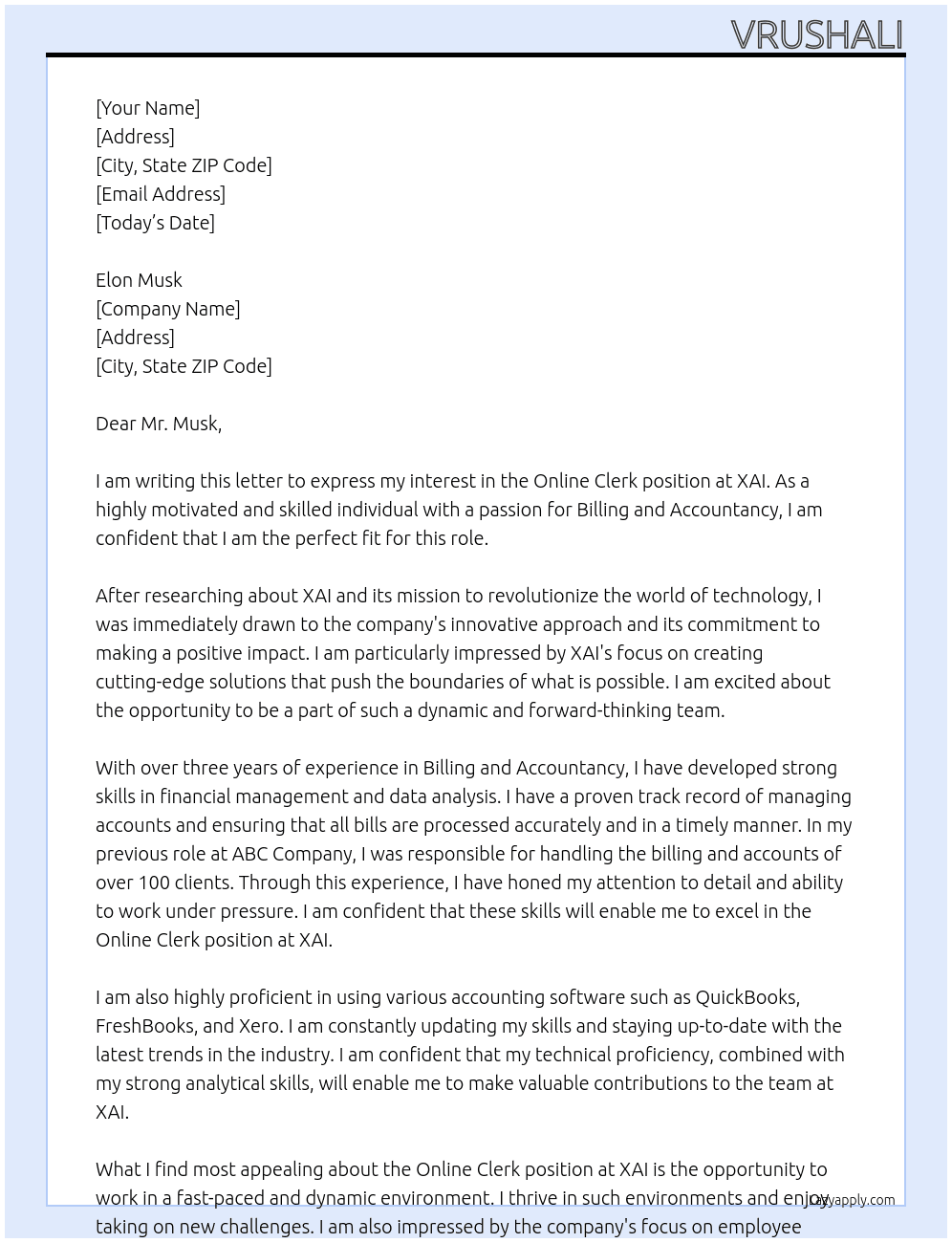 Cover letter for online clerk - LazyApply