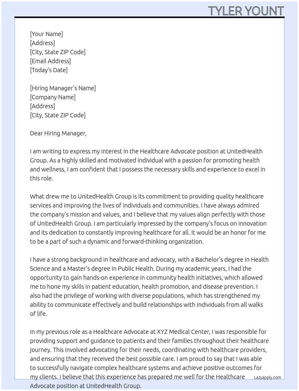 Healthcare Advocate  At UnitedHealth Group Cover Letter