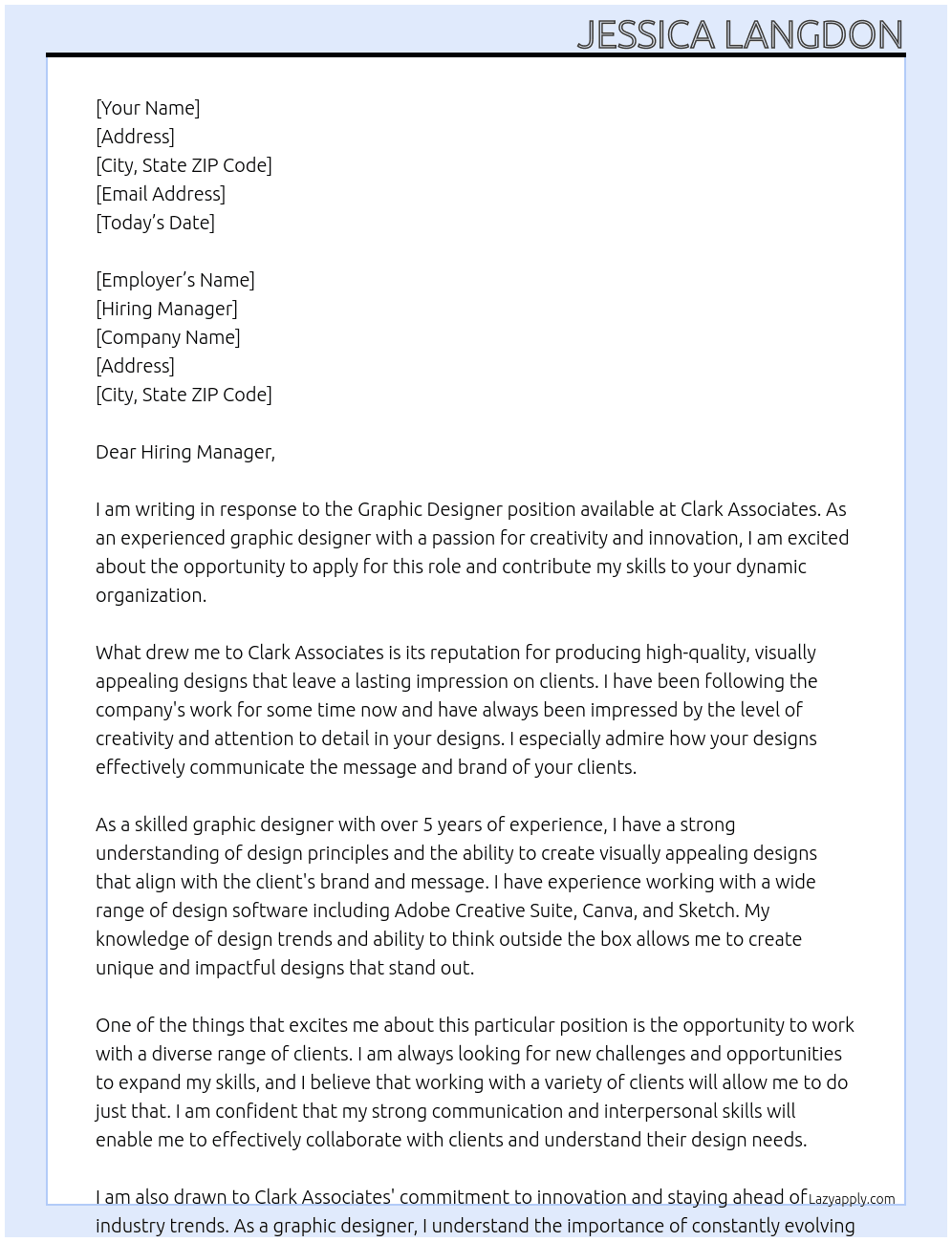 Graphic Designer  At Clark Associates  Cover Letter