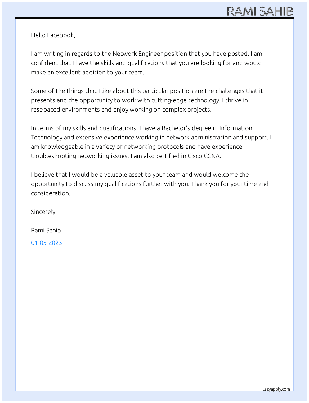Network Engineer At Earthlink Cover Letter