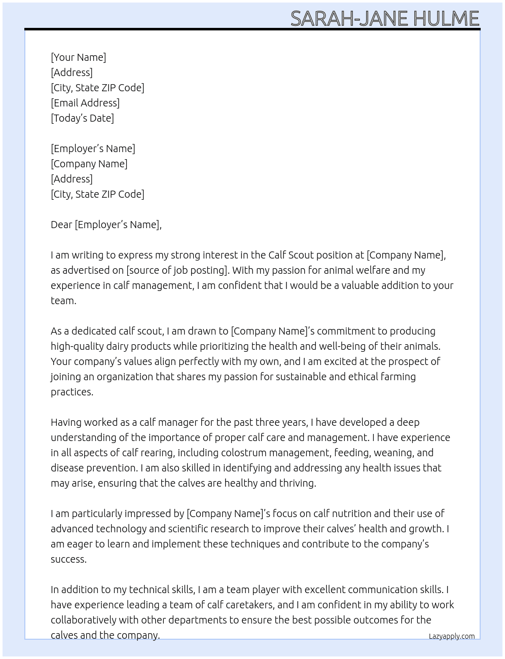 Cover letter for calf scout - LazyApply