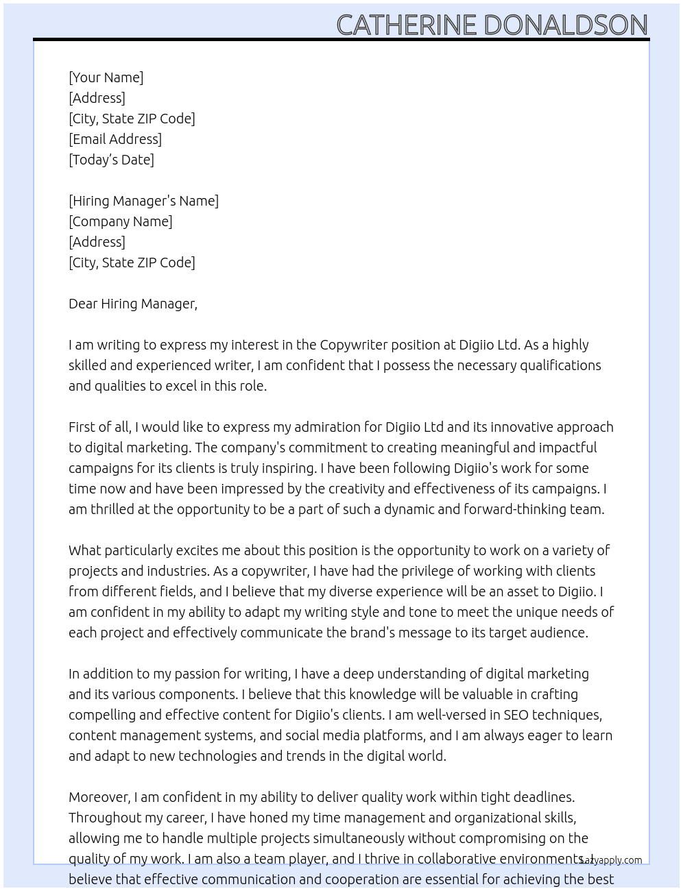 Clpywriter At digiio Ltd Cover Letter