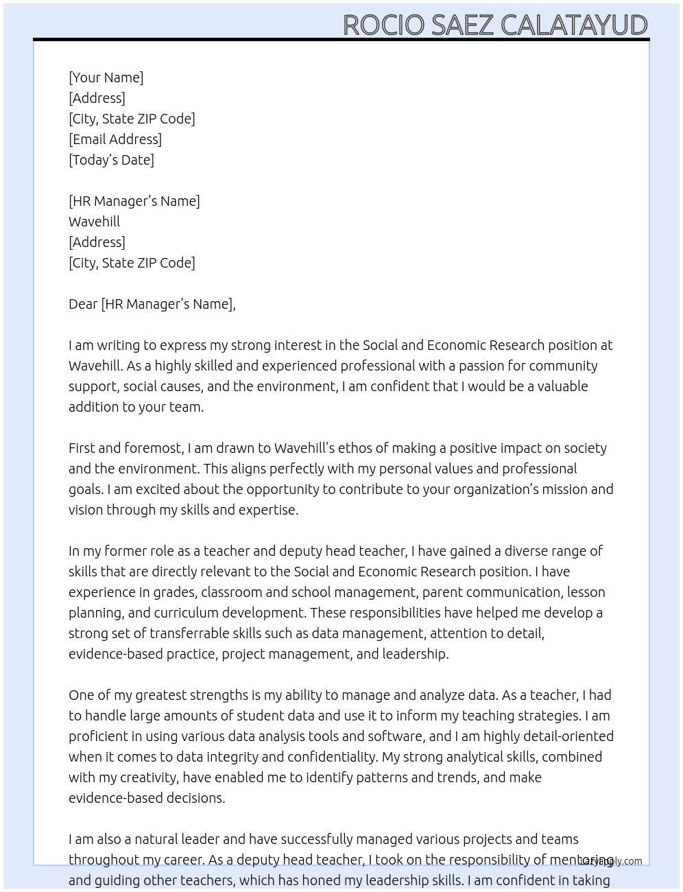 Social and economic research At Wavehill Cover Letter