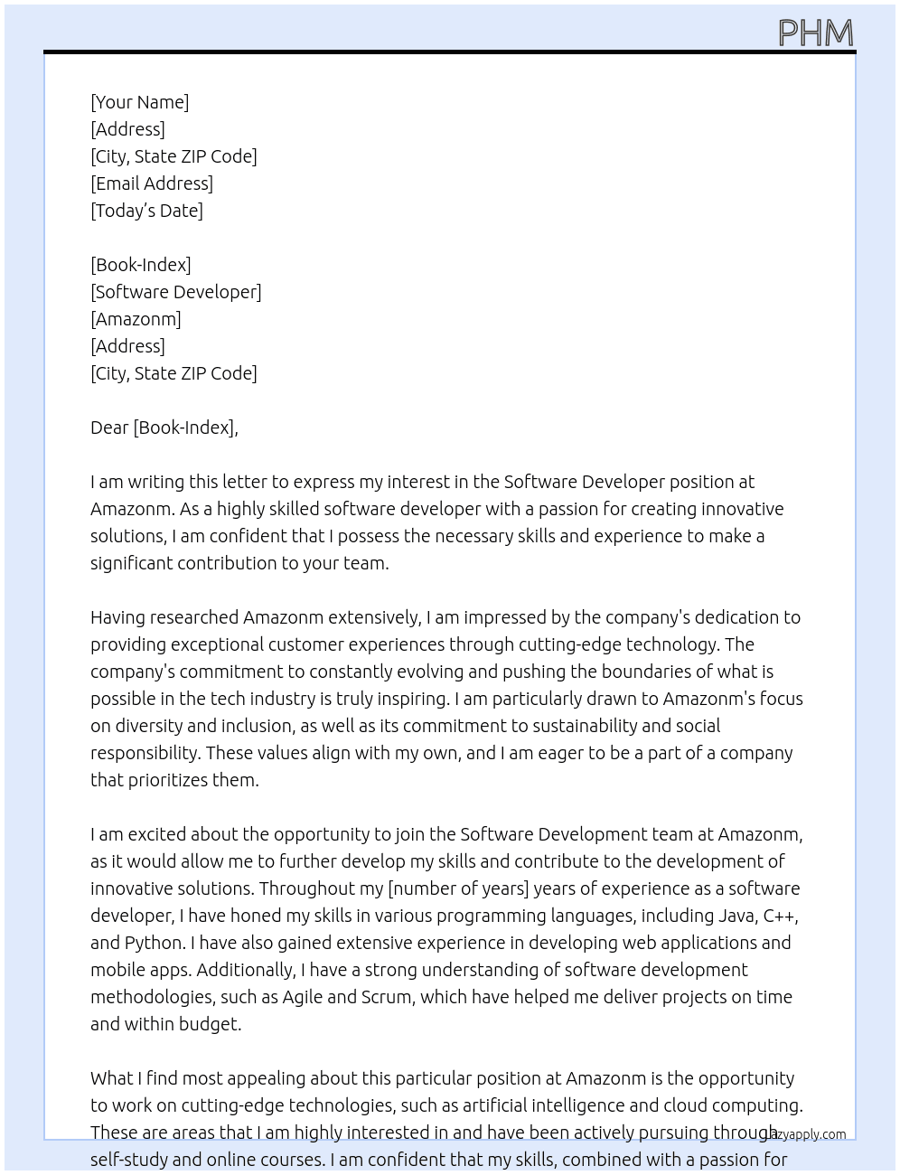 software developer At Amazonm Cover Letter