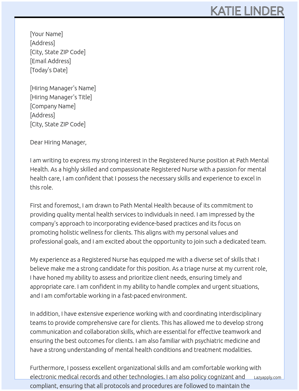Registered Nurse At Path Mental Health Cover Letter