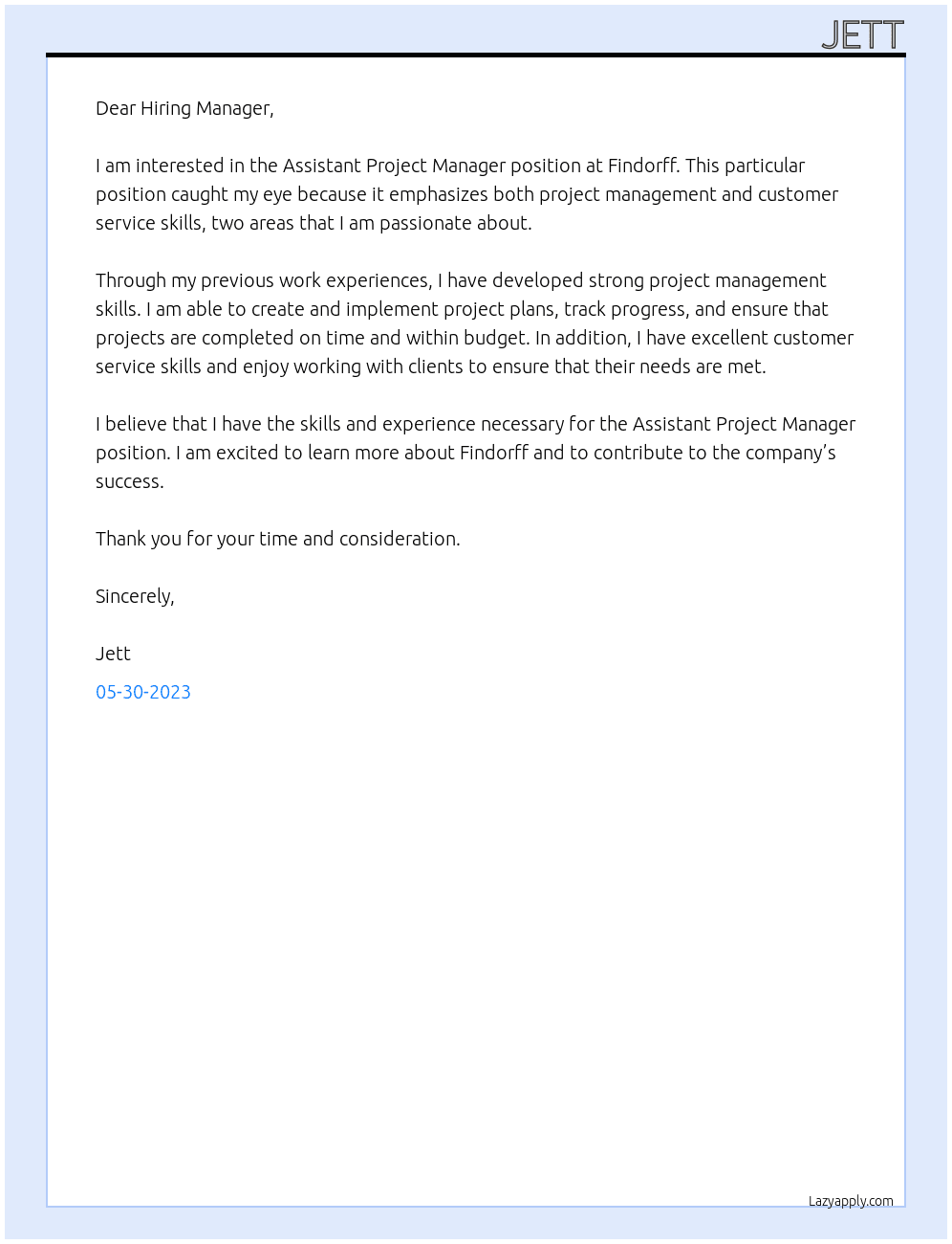 Assistant Project Manager At Findorff Cover Letter