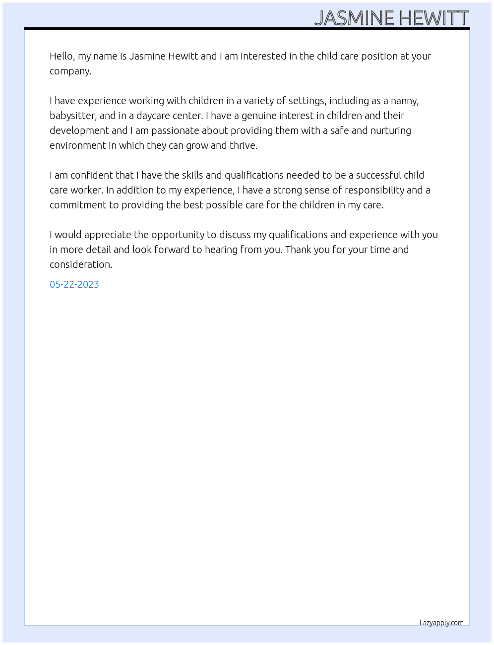 child care At child care Cover Letter