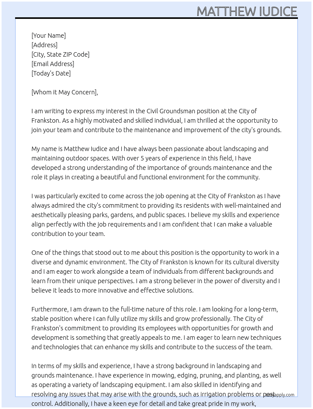 Civil Grounds man At City Of Frankston Cover Letter
