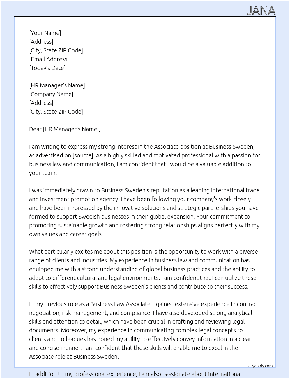 associate At business sweden Cover Letter