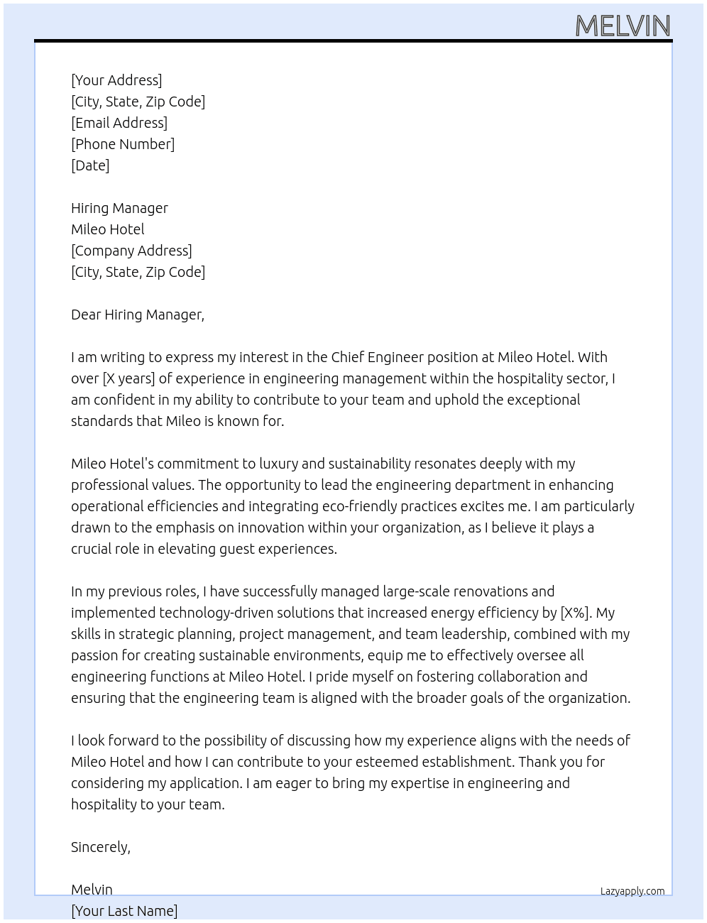 Cover letter for chief engineer - LazyApply