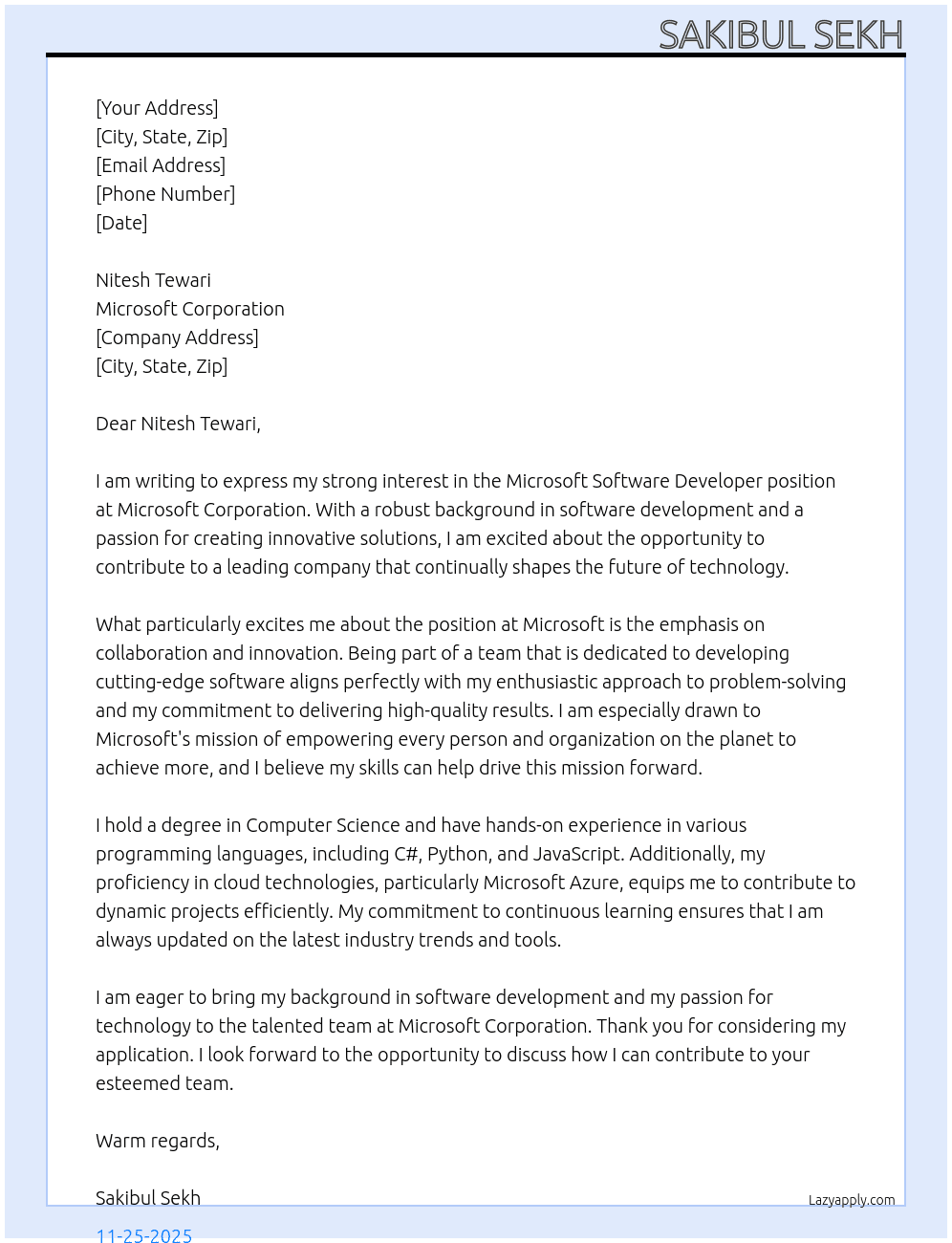Cover letter for microsoft software developer - LazyApply
