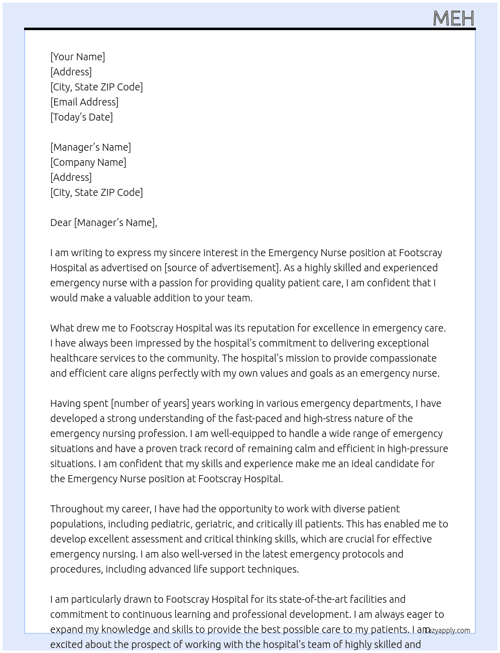 Emergency nurs At Footscray hospital Cover Letter