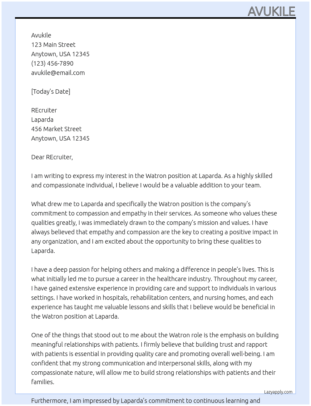 Watron At Laparda Cover Letter