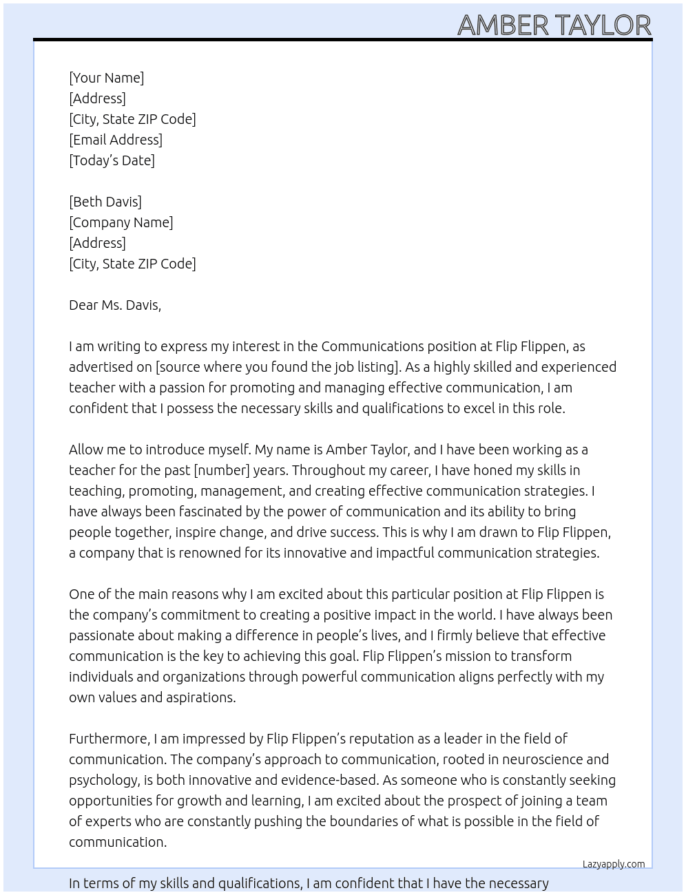 communications At Flip Flippen Cover Letter