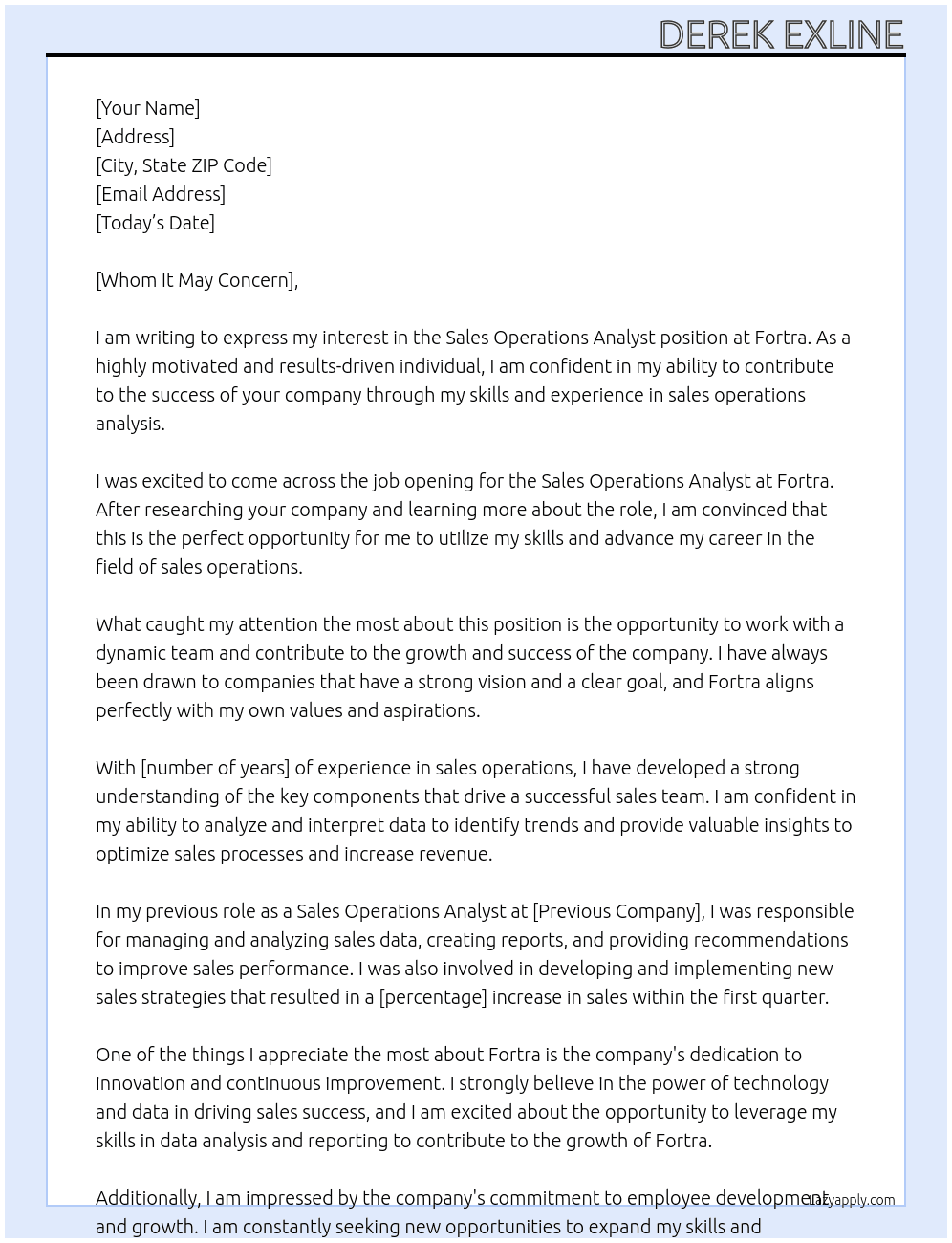 Sales Operations Analyst At Fortra Cover Letter