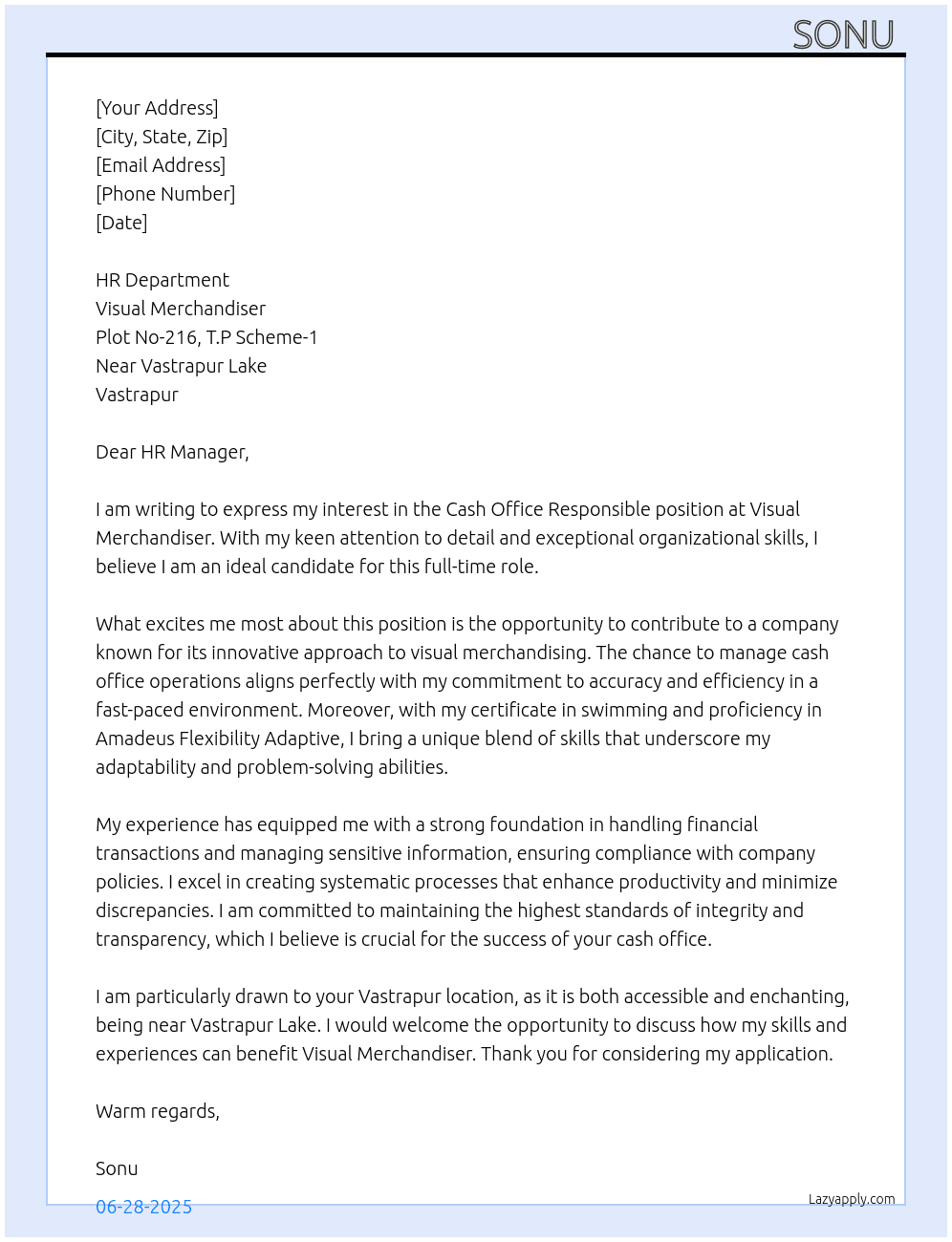 Cash Office Responsible At Visual Merchandiser Cover Letter