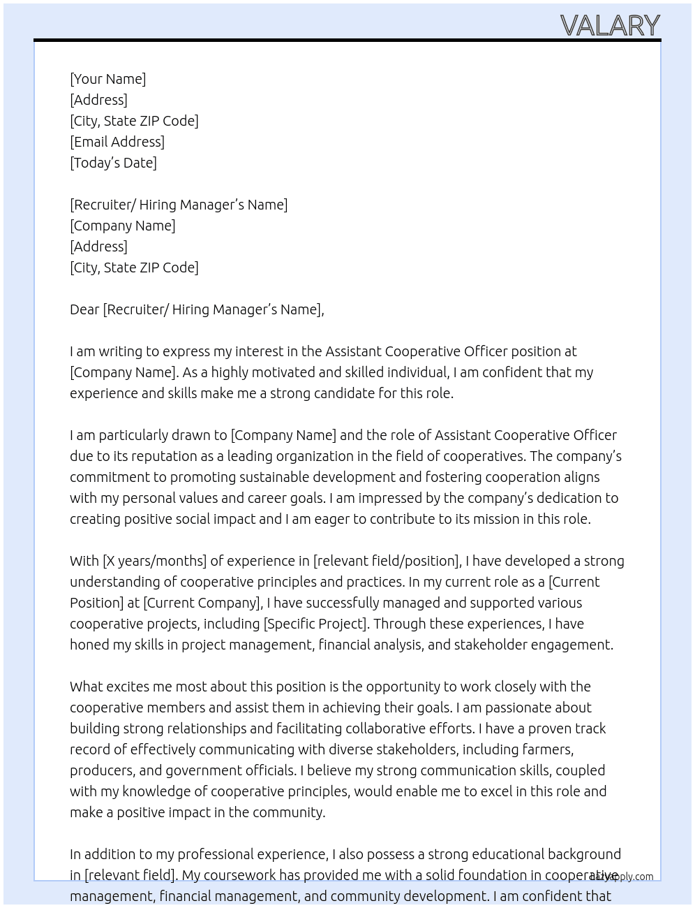 assistant cooperative officer At state department Cover Letter