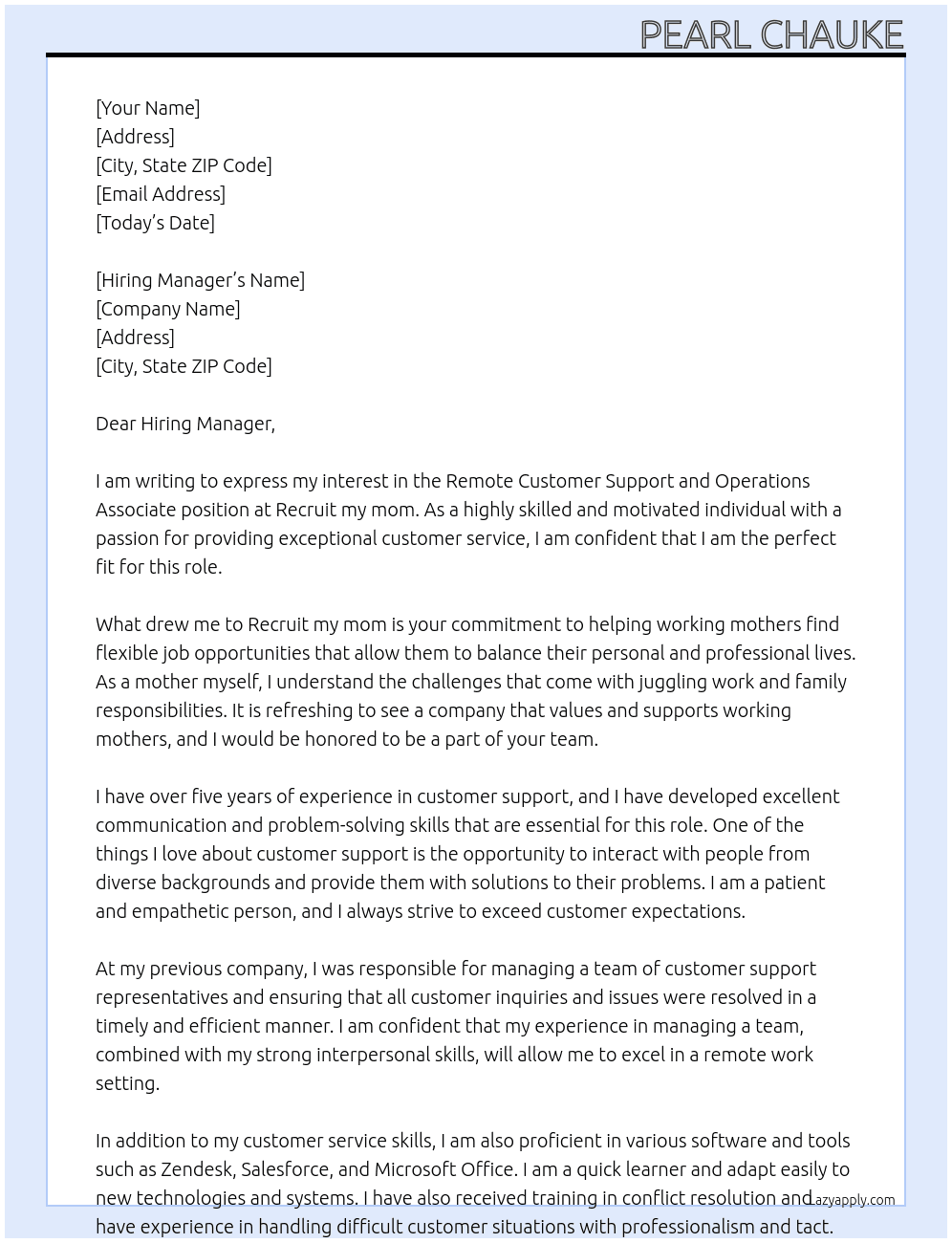 Cover letter for remote customer support and operations associate - LazyApply