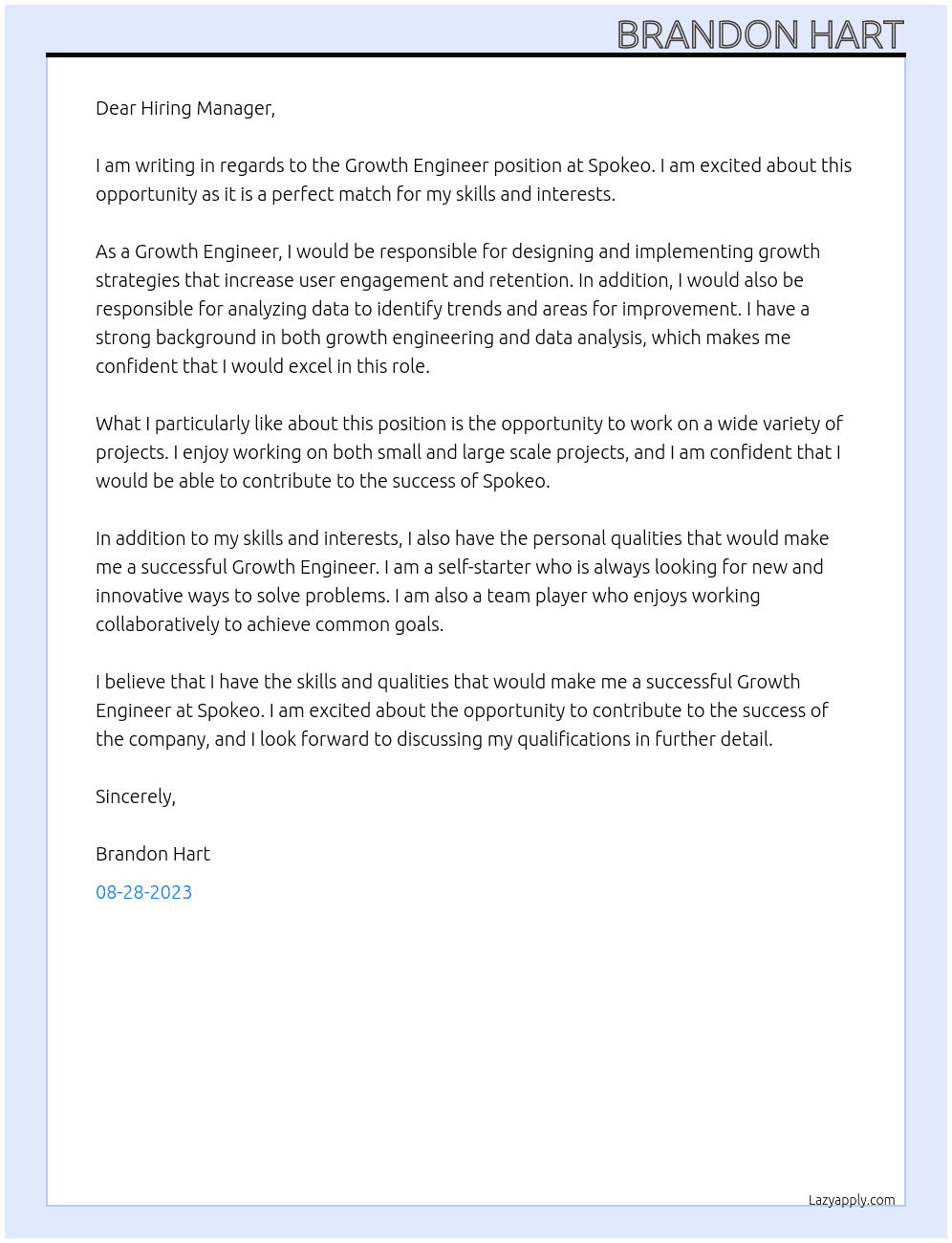 Growth Engineer At Spokeo Cover Letter