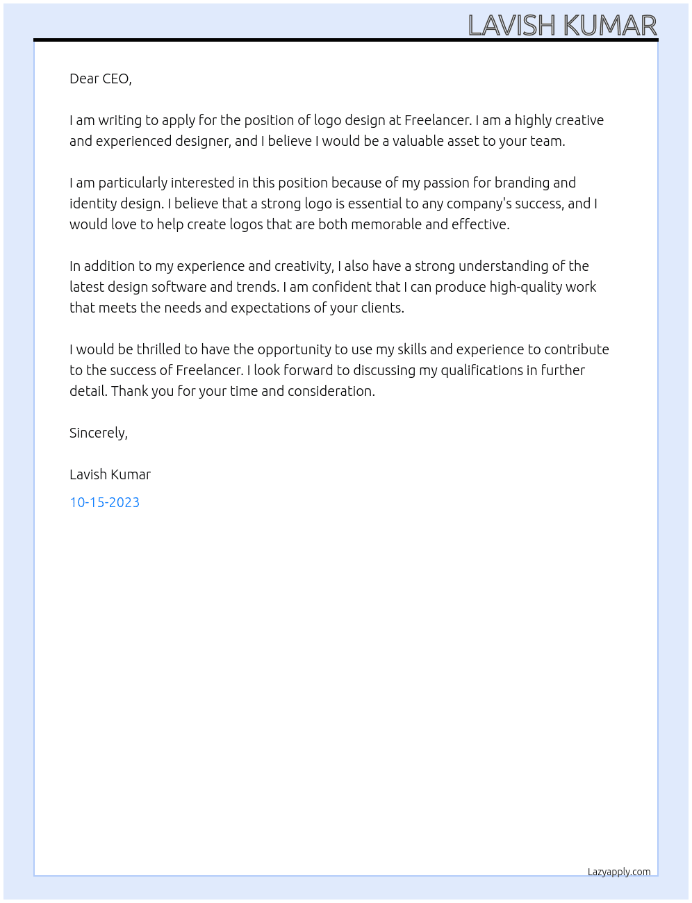 Logo design  At Freelancer Cover Letter