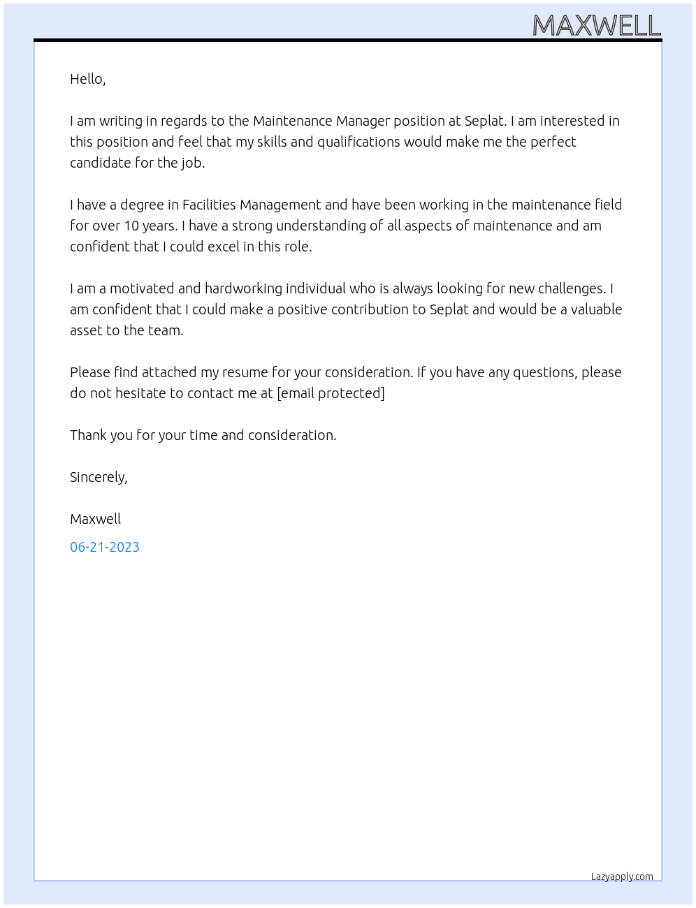 maintenance manager At seplat Cover Letter