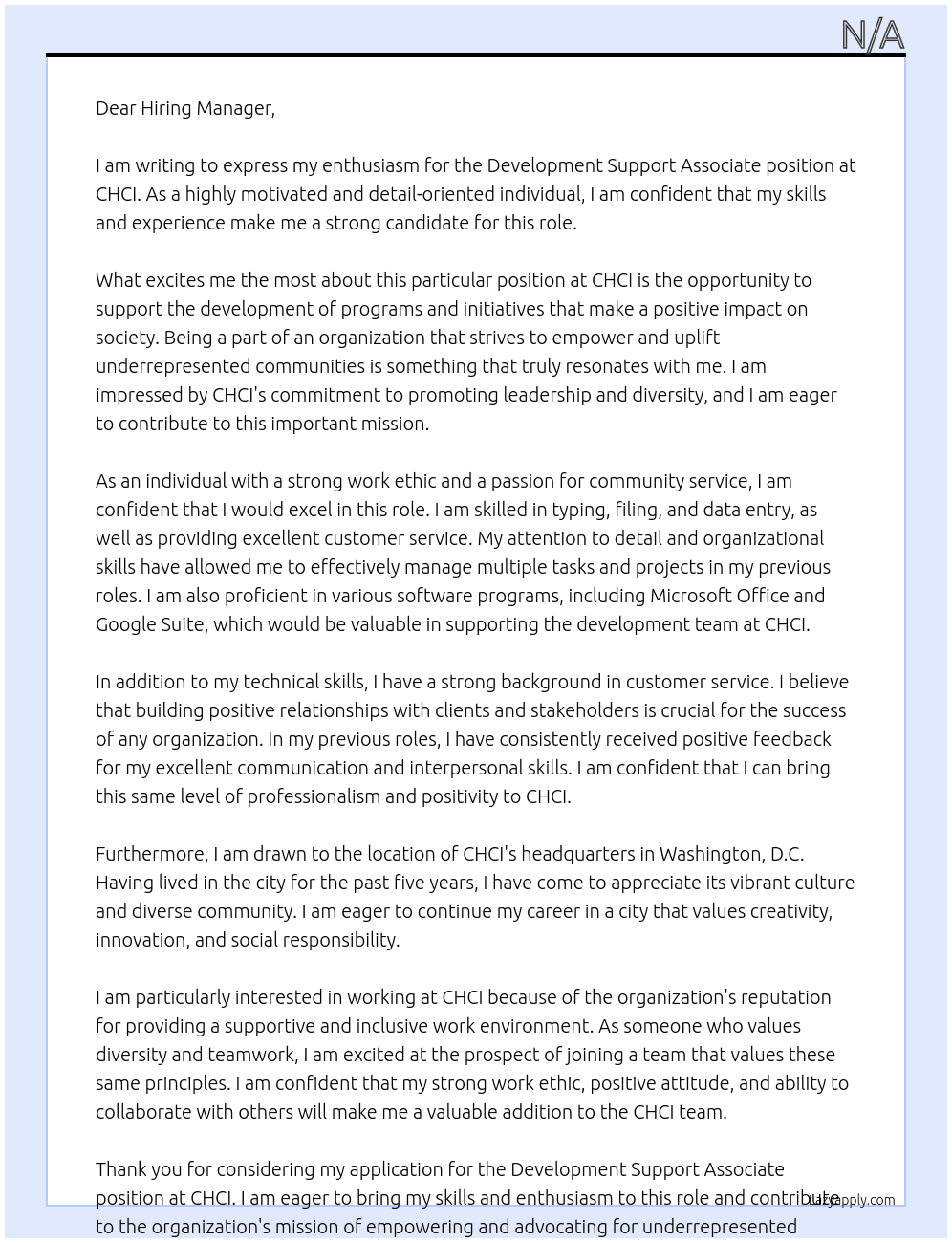Development Support Associate At CHCI Cover Letter