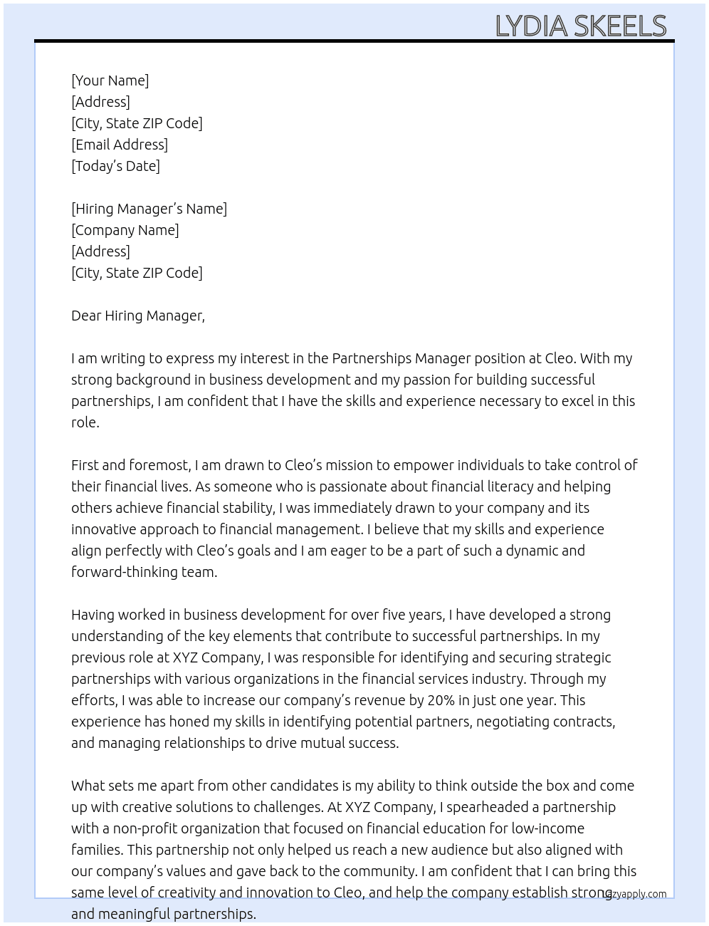 Partnerships Manager At Cleo Cover Letter